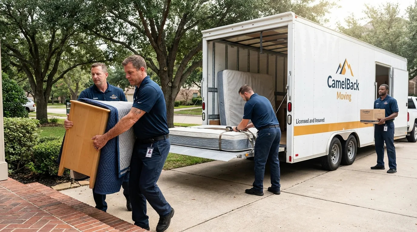 Crew loading residential truck for cross-state move from Moraga, CA