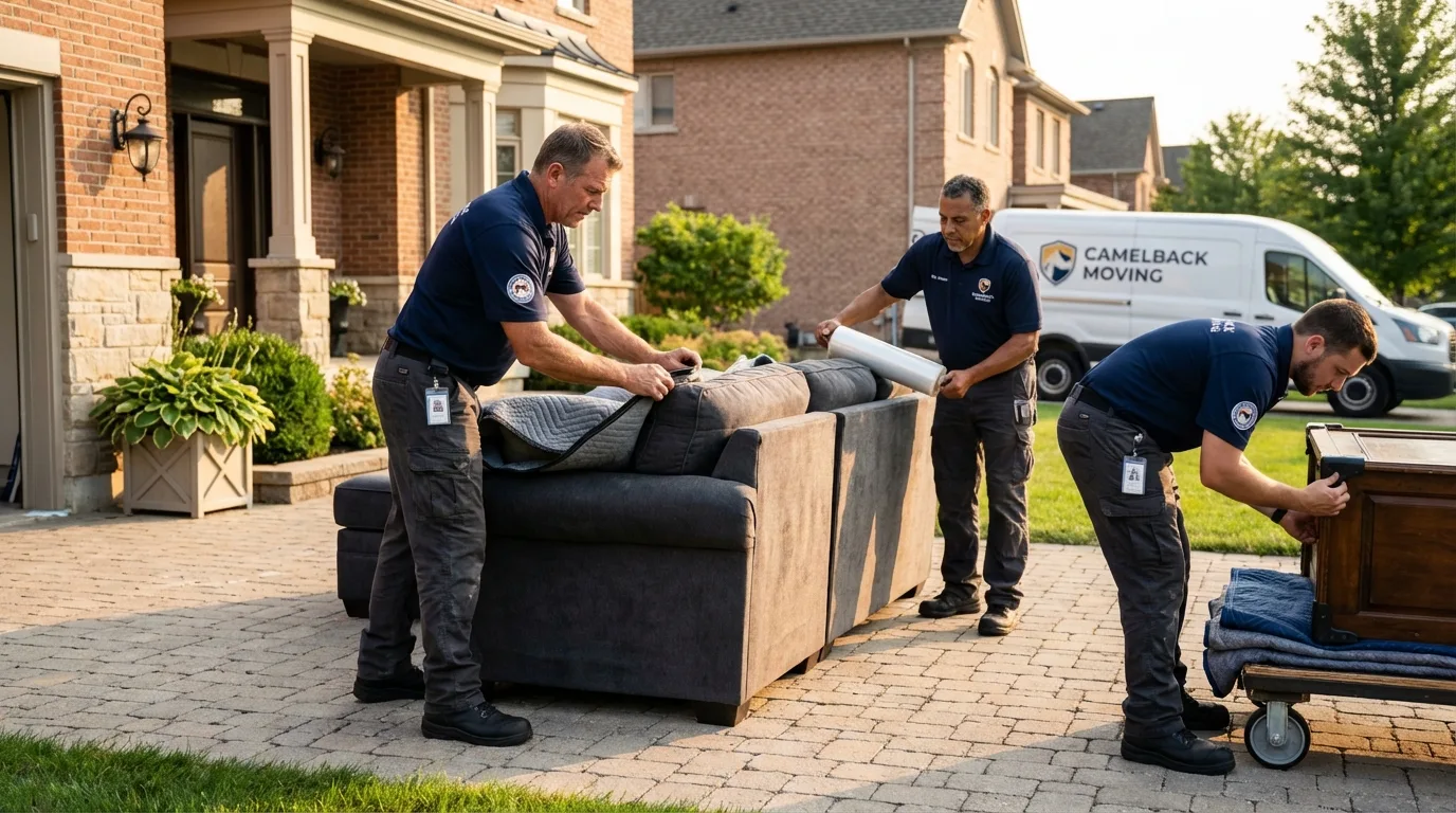 Large estate moving crew wrapping furniture in Moraga, CA