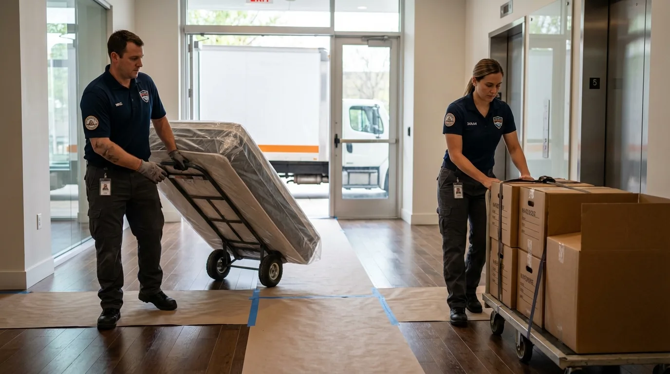 Professional apartment movers loading elevator in Moraga, CA